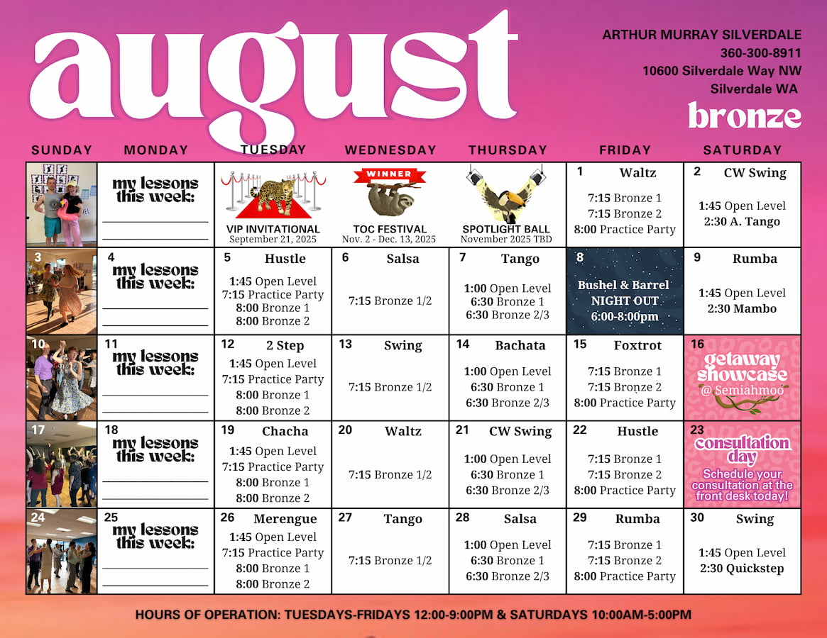Arthur Murray Silverdale Group Class Calendar